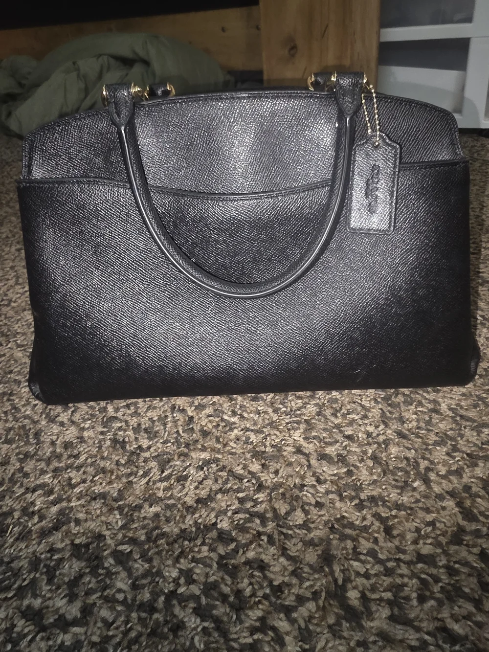 Coach Black Leather Dome Satchel with Gold Logo